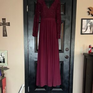 Awaken My Love" Lulus Burgundy Lace Maxi Dress, Size 2